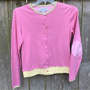 CASUAL CORNER elbow patch round neck preppy fitted cardigan sweater Barbiecore
